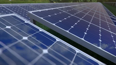 Solar panels on grass field, closeup loop Stock Footage 86319480