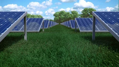 Solar panels on grass field, forward loop Stock Footage 86395976