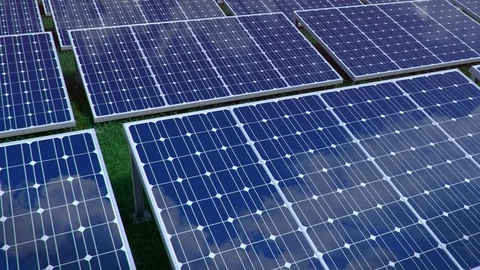 Solar panels on grass field, medium loop Stock Footage 86319614