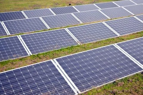 Solar panels in the grass Stock Photos
