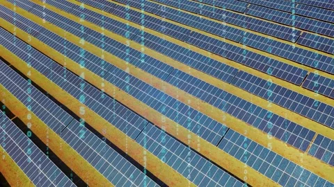 Solar Panels At Green Energy In Binary Code Climate Change. Video stock 310015141