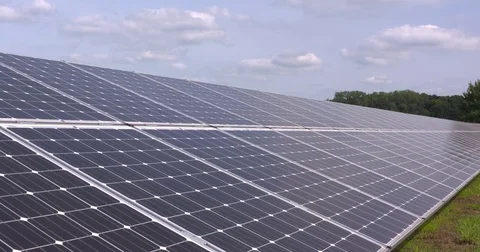 Solar panels, grid-connected - low angle Stock Footage 79645628
