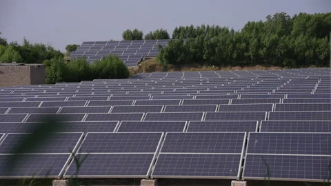 Solar panels in a ground field Stock Footage 246981508