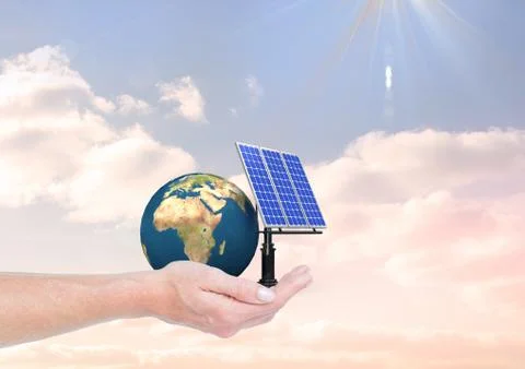 Solar panels on hands8 库存照片