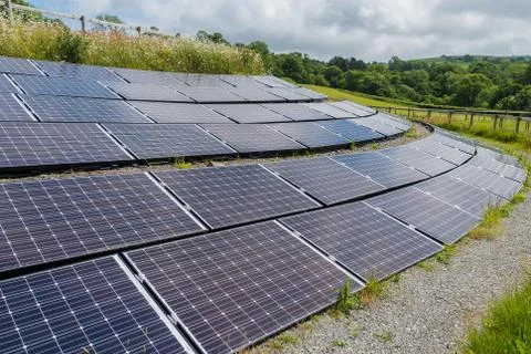 Solar panels on a hill side Stock Photos