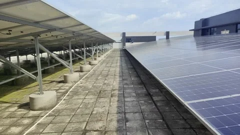 Solar panels at horizontal composition in a day time Stock Footage 310240223