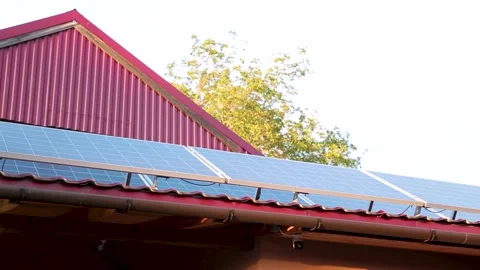 Solar panels on a house roof Stock Footage