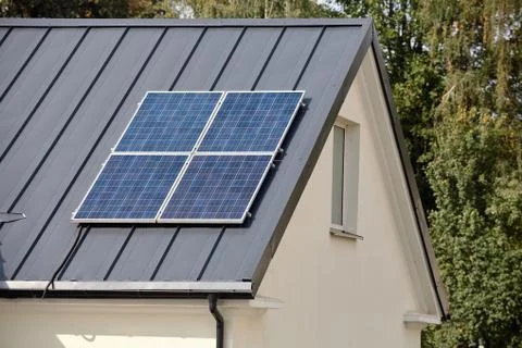 Solar panels installed and in use for renewable ecological clean green energy Stock Photos