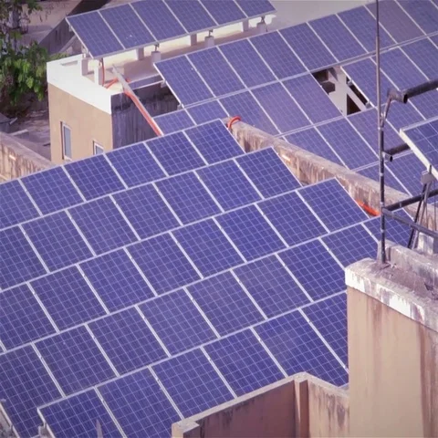 Solar panels installed on building in Indian city of Mumbai, India Stock Footage 69535642