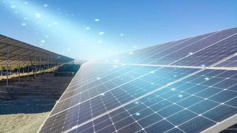 Solar panels installed on the ground Stock Photos
