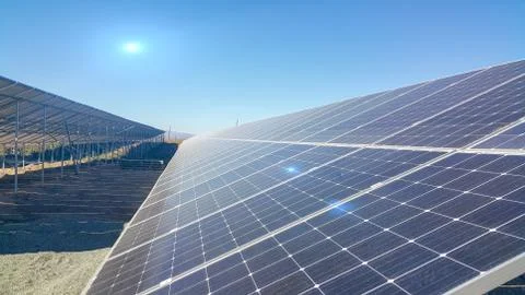 Solar panels installed on the ground Stock Photos