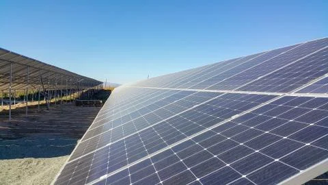 Solar panels installed on the ground Stock Photos