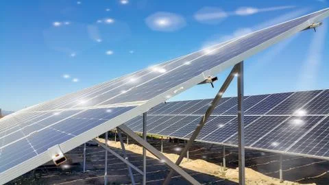 Solar panels installed on the ground Stock Photos