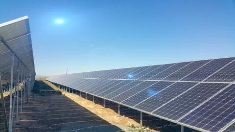 Solar panels installed on the ground Stock Photos