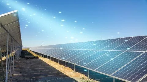 Solar panels installed on the ground Stock Photos