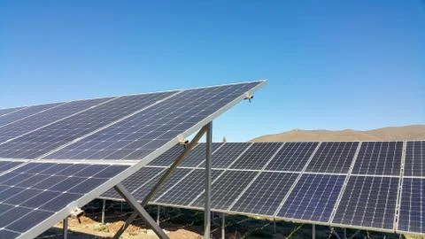 Solar panels installed on the ground Stock Photos