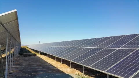Solar panels installed on the ground Stock Photos