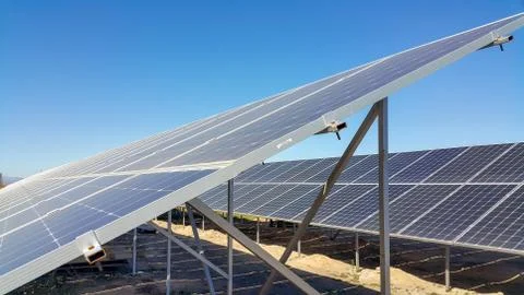 Solar panels installed on the ground Stock Photos