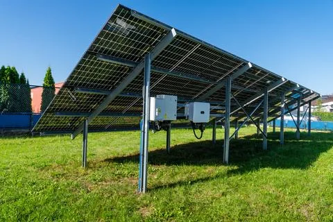 Solar panels installed on the ground Stock Photos