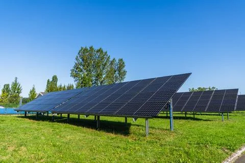 Solar panels installed on the ground Stock Photos