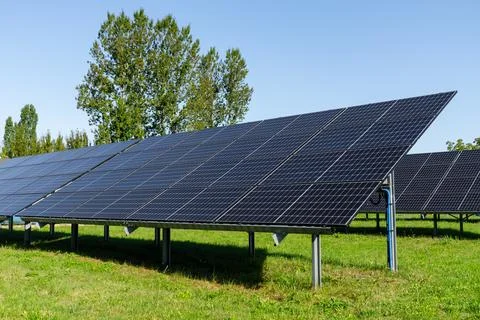 Solar panels installed on the ground Foto stock