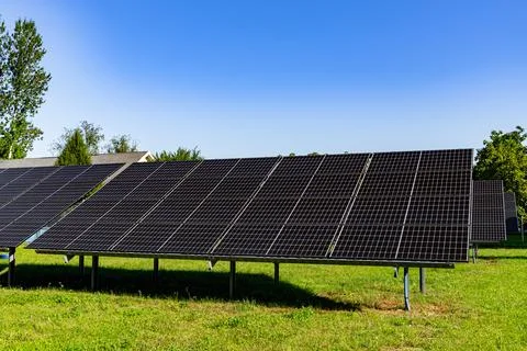 Solar panels installed on the ground Stock Photos