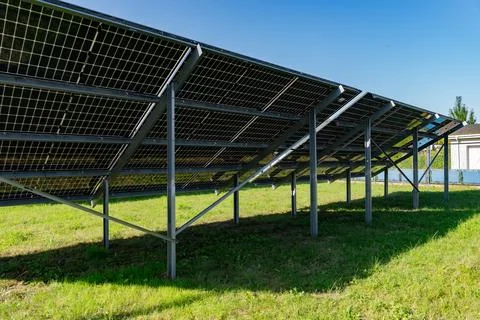 Solar panels installed on the ground Stock Photos
