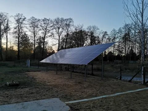 Solar panels installed on the ground Stock Photos