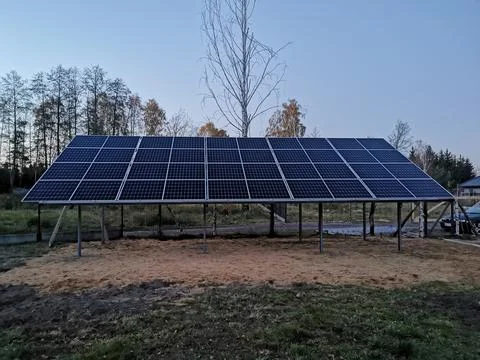 Solar panels installed on the ground Stock Photos