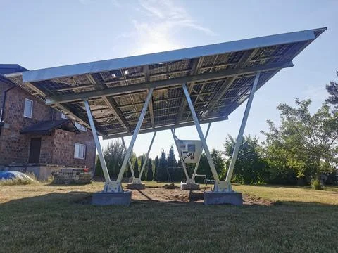Solar panels installed on the ground Stock Photos