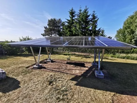 Solar panels installed on the ground Stock Photos
