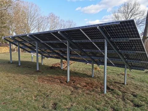 Solar panels installed on the ground Stock Photos