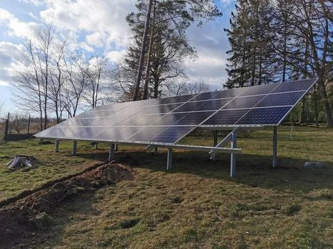 Solar panels installed on the ground Stock Photos