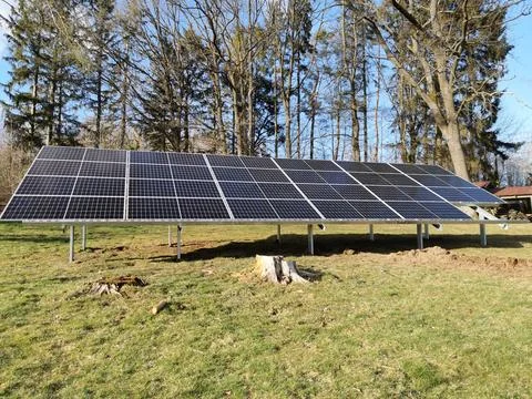 Solar panels installed on the ground Stock Photos
