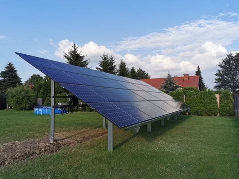 Solar panels installed on the ground Foto stock