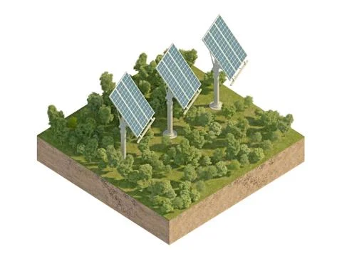 Solar panels on the island Stock Illustration
