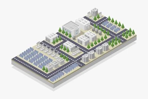 Solar panels isometric on background Stock Illustration