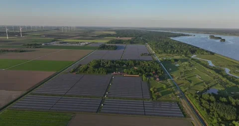 Solar panels, large field, solar farm, energy from the sun, electricity from Stock Footage 311066912