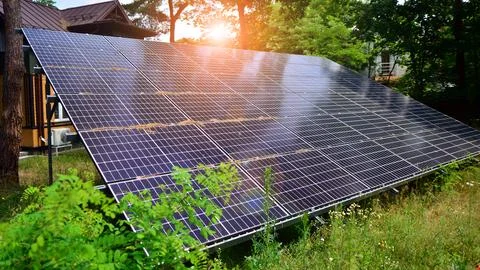 Solar panels with a large surface. Stock Photos