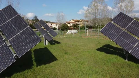 Solar Panels in the Meadow, slow motion Stock Footage 153136435