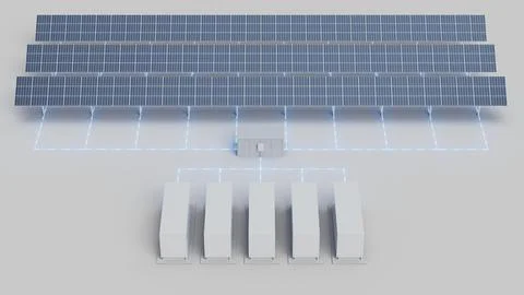 Solar Panels Mid Size Storage Front View Stock Photos