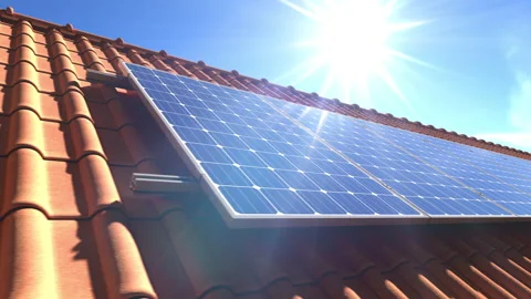 Solar panels modules on roof on a clear sunny day - 4k Stock Footage 140676724