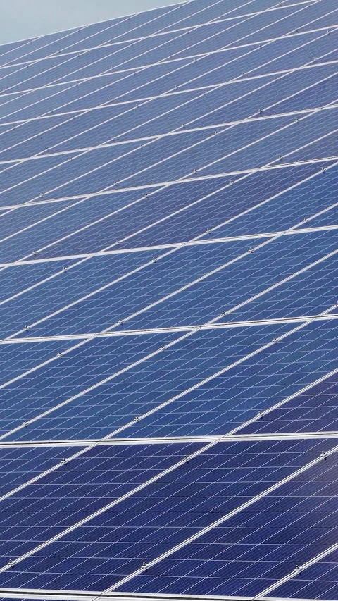 Solar panels modules on roof. Large solar power station, Vertical video. Stock Footage 272298323