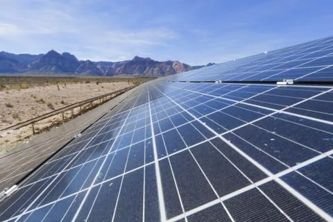 Solar panels in the Mojave Desert. Stock Photos