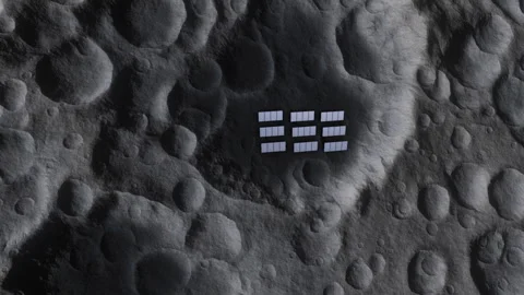 Solar Panels on Moon Surface Generating Electricity. Stock Footage 328833053