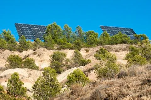 Solar panels on the mountain Stock Photos