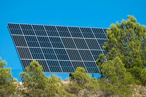 Solar panels on the mountain Stock Photos