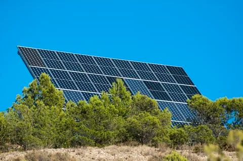 Solar panels on the mountain Stock Photos