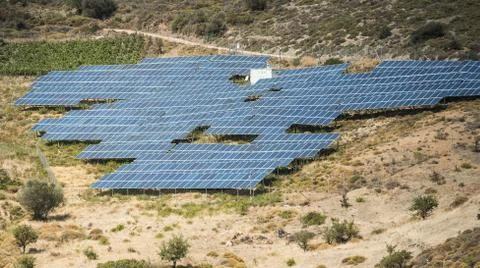 Solar panels in the mountains Stock Photos