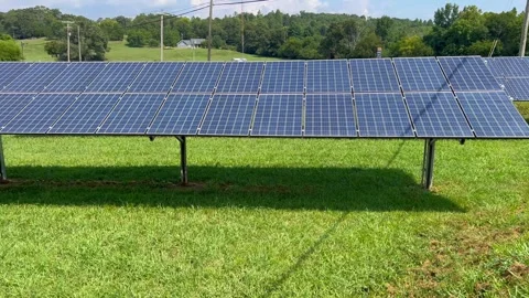 Solar panels mounted on ground Stock Footage 281899959